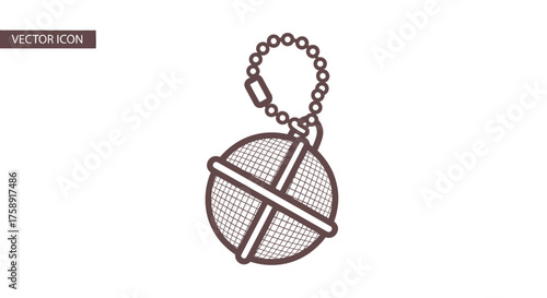 Round Mesh Tea Infuser Ball with Chain Line Art.