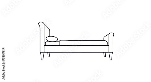 Minimalist Line Art Illustration of a Bed with Pillow and Bedding.