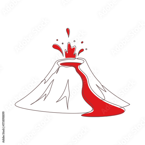 Volcano eruption vector illustration, geological activity, natural disaster, lava flow, mountain drawing
