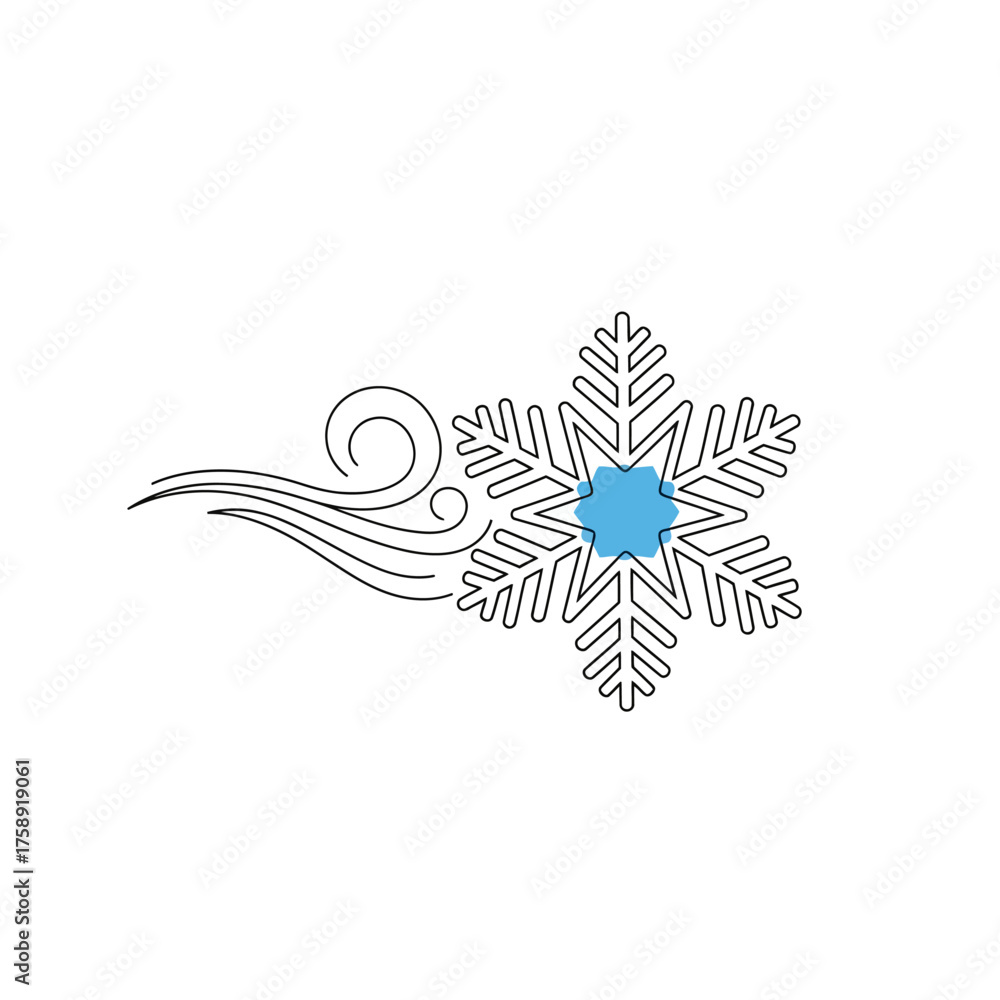 Obraz premium Line art snowflake blowing in the wind vector illustration winter season weather design element graphic icon 100