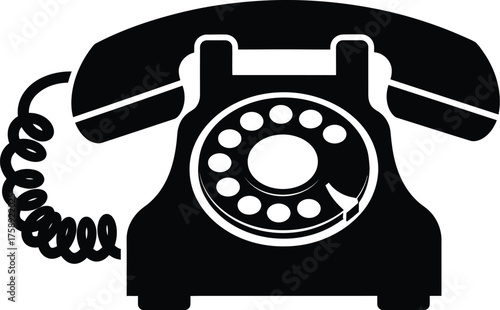 Rotary dial telephone landline vector illustration silhouette