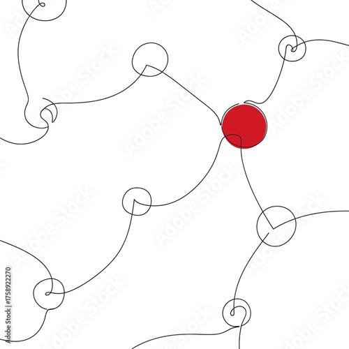 Line art red dot connection network abstract illustration single line art design for social media and web design