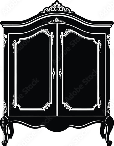 Vintage armoire, wardrobe, with decorative carvings and a classic design. 