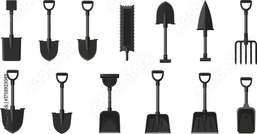 Set of garden tool shovels editable vector illustration icons