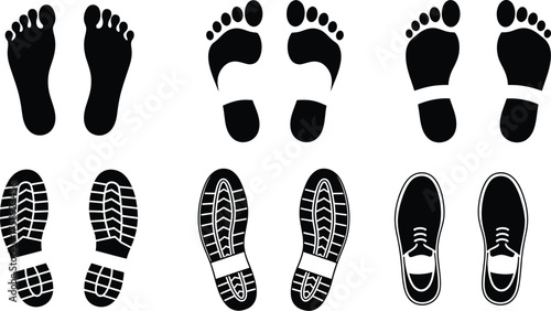 Black and white foot prints. Foot print icons