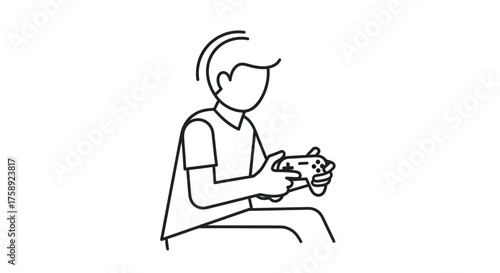 Stylized Line Art of a Person Playing a Video Game.