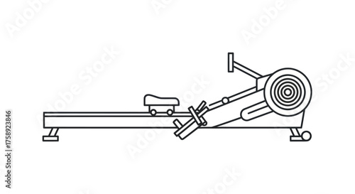Line Art Illustration of a Rowing Machine for Fitness.
