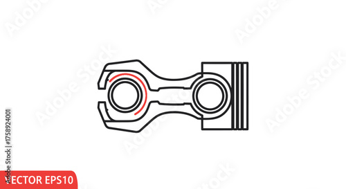 Detailed Line Art Illustration of a Piston Connecting Rod Assembly.