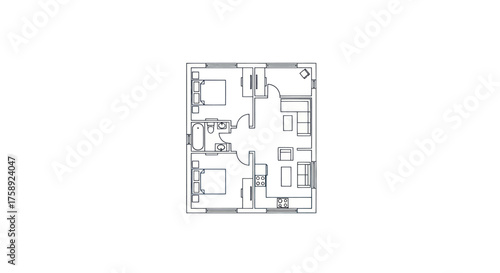 Detailed Architectural Floor Plan Drawing of a Multi-Room Residential Apartment Layout.