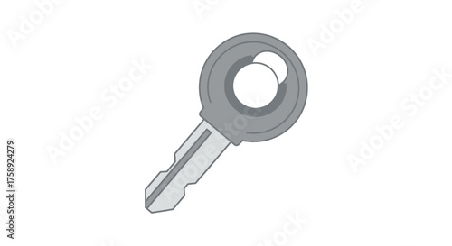Simple Gray Metal Key with Circular Head and Serrated Blade.