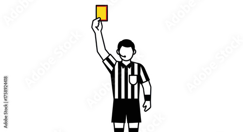Referee Holding Up Yellow Card Black and White Illustration.