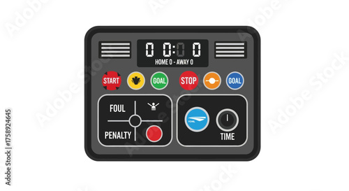 Digital Sports Scoreboard with Buttons and Time Display.
