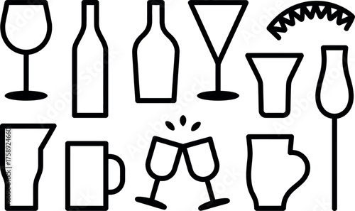 Collection of assorted drinkware types forming seamless pattern design