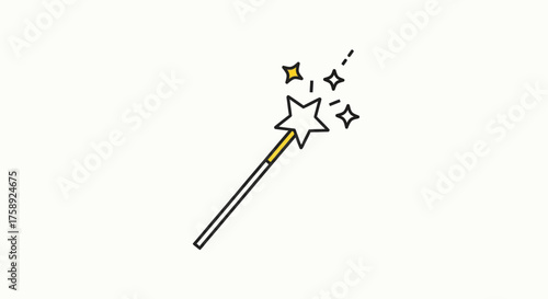 Simple Line Art Illustration of a Magic Wand with Sparkling Stars.