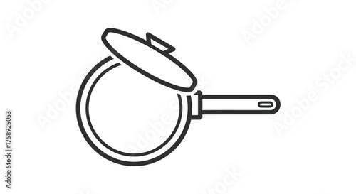 Simple black line icon of a frying pan with its round lid slightly open.
