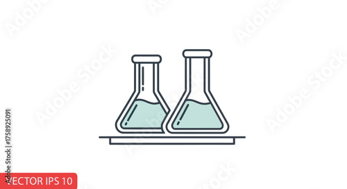 Two laboratory flasks with liquid on a tray science equipment.