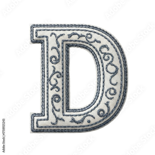 textured letter D with stitched border, resembling fabric patch isolated, PNG 