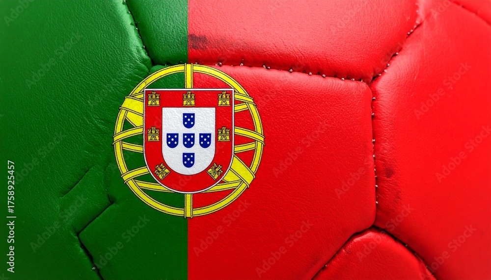 Fototapeta premium A close-up of a soccer ball featuring the Portuguese flag design