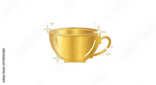 Gleaming Golden Metallic Cup with Handle and Sparkles.