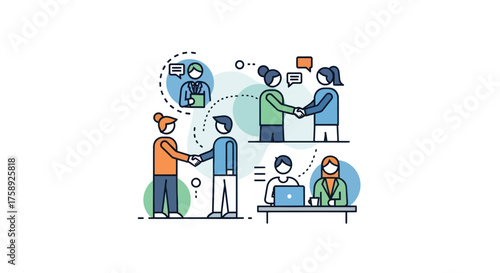 Business Networking Illustration: People Connecting and Collaborating.