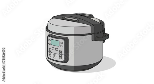 Electric Multi Cooker with Digital Display and Black Handle.