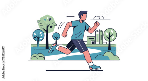 Energetic Cartoon Runner in Athletic Attire Exercising Outdoors.