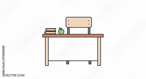 Simple School Desk with Books Apple and Chair.