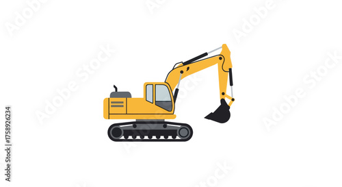 Yellow Excavator Machine with Bucket and Tracks.