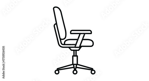 Simple Line Art Illustration of an Ergonomic Office Chair with Wheels.