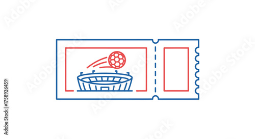Illustrated Soccer Ticket with Stadium and Ball Design.