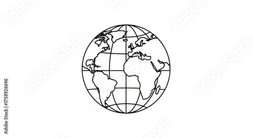 Stylized Globe Outline with Continents and Meridians.