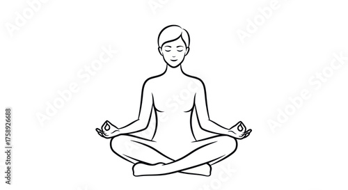 Line Art Illustration of a Person Meditating in Lotus Pose.