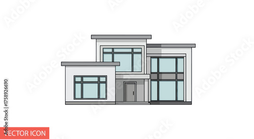 Modern Two-Story Residential House with Large Windows.