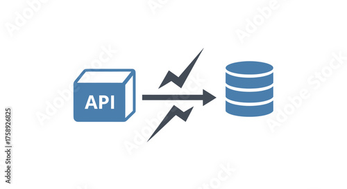 API connecting to database with fast data transfer icon.