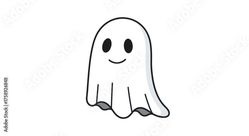 Adorable cartoon ghost with a friendly smile and big eyes.