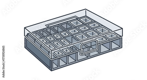 Transparent Plastic Organizer Box with Multiple Compartments.