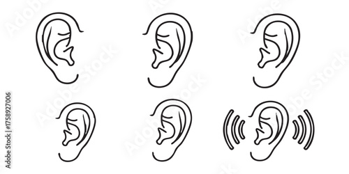 Set of human ear outline icons vector
