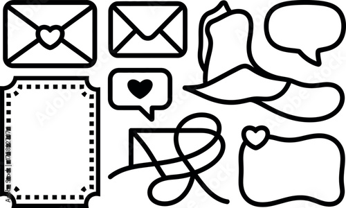Set of Black and White Minimalist Style Communication Icons and Symbols