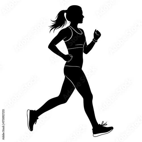 A black silhouette of a woman jogging.