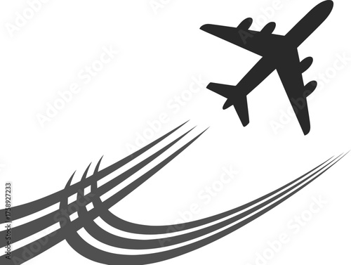 Print Silhouette Airplane Taking Off with Dynamic Trail Lines