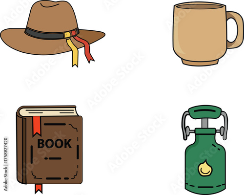 Collection of vintage items and objects symbolizing adventures and memories