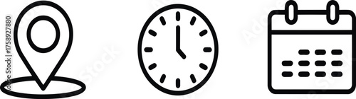 Print Location Time Date Calendar Outline Icon Set vector illustration