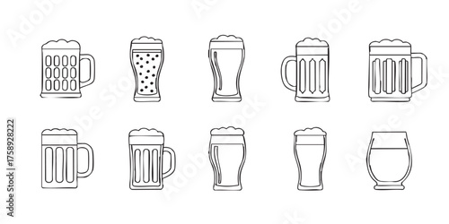 Set of beer mug outline icons vector
