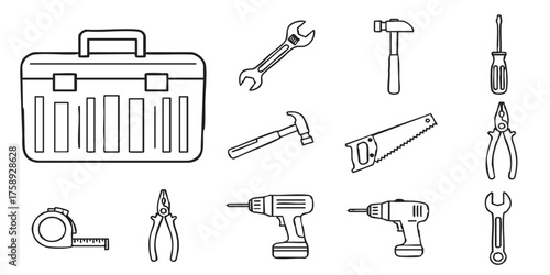 Set of toolbox outline icons vector
