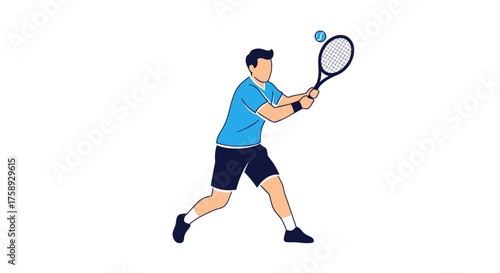 Tennis Player in Action Hitting a Tennis Ball with Racket.