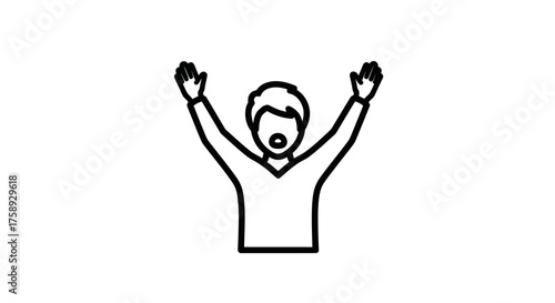 Stylized Line Art of a Person with Arms Raised in Exclamation.
