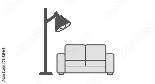 Minimalist Floor Lamp and Two-Seater Sofa Illustration for Interior Design.
