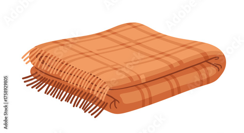 A cozy tartan pattern wool blanket folded with fringe detail.