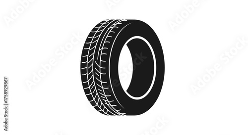 Black and White Tire with Tread Pattern Illustration.