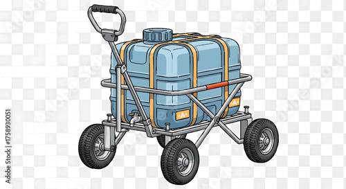 Water tank on a cart for easy transport.